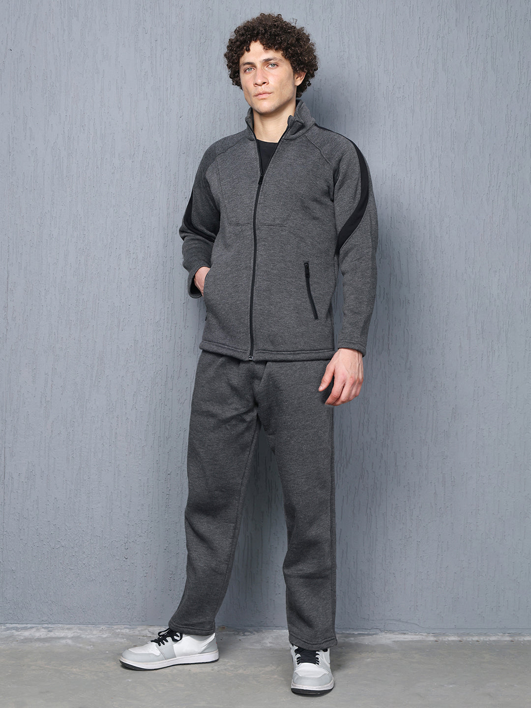 Men Anthra Black Full Zipper Winter Tracksuit