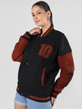 Women Oversized Winter Wear Varsity Jacket with Ribbed Cuffs