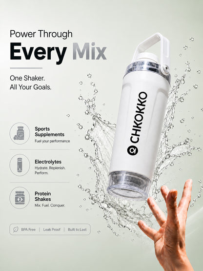 Chkokko Activate Protein Shaker Bottle 600ml with Carry Handle & Leakproof Lid White