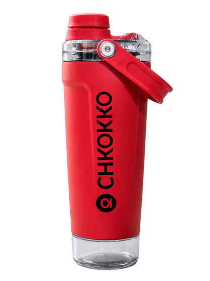 Chkokko Activate Protein Shaker Bottle 600ml with Carry Handle & Leakproof Lid Red