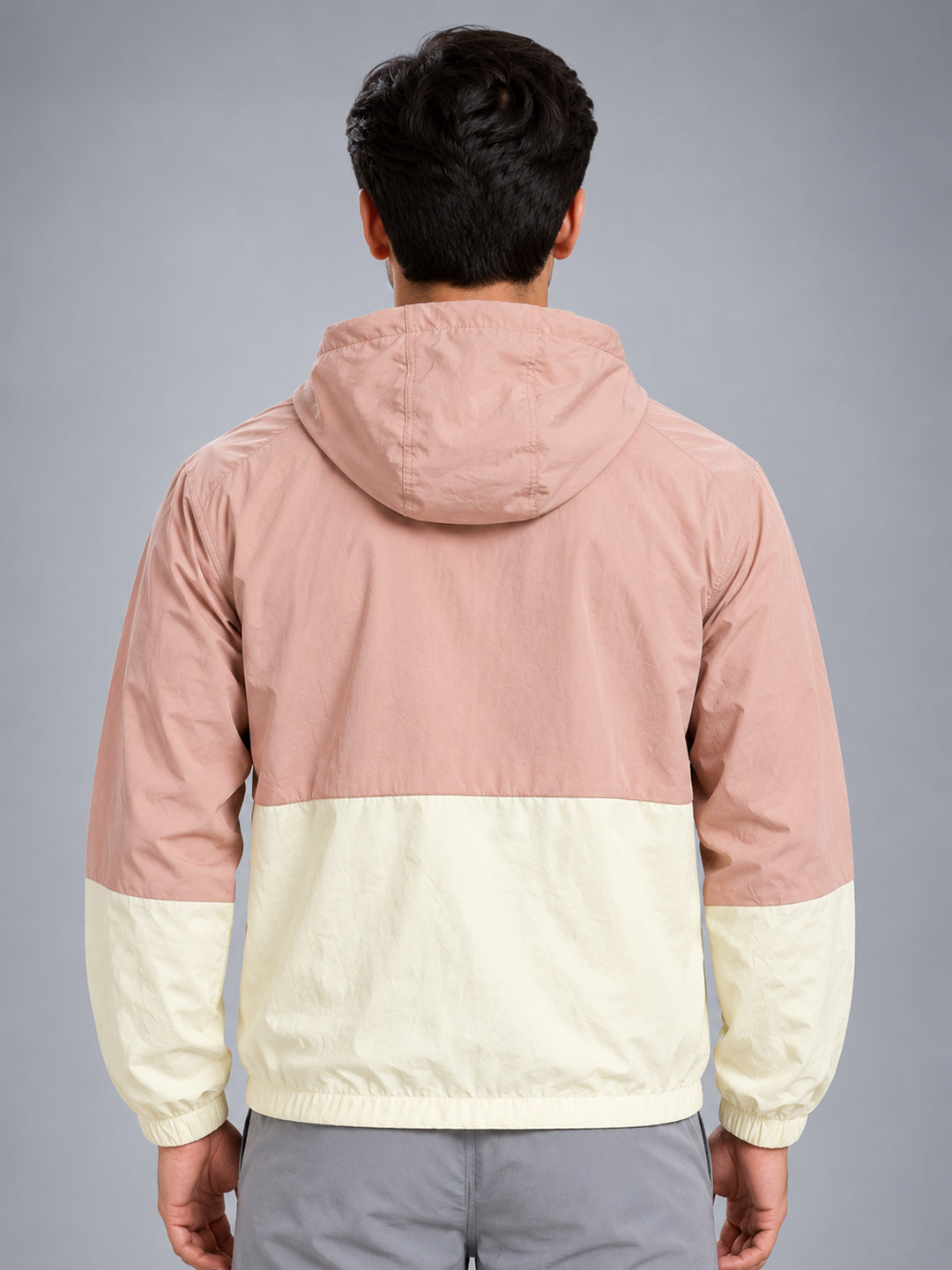 Men’s Peach Cream Lightweight Hooded Windcheater Jacket
