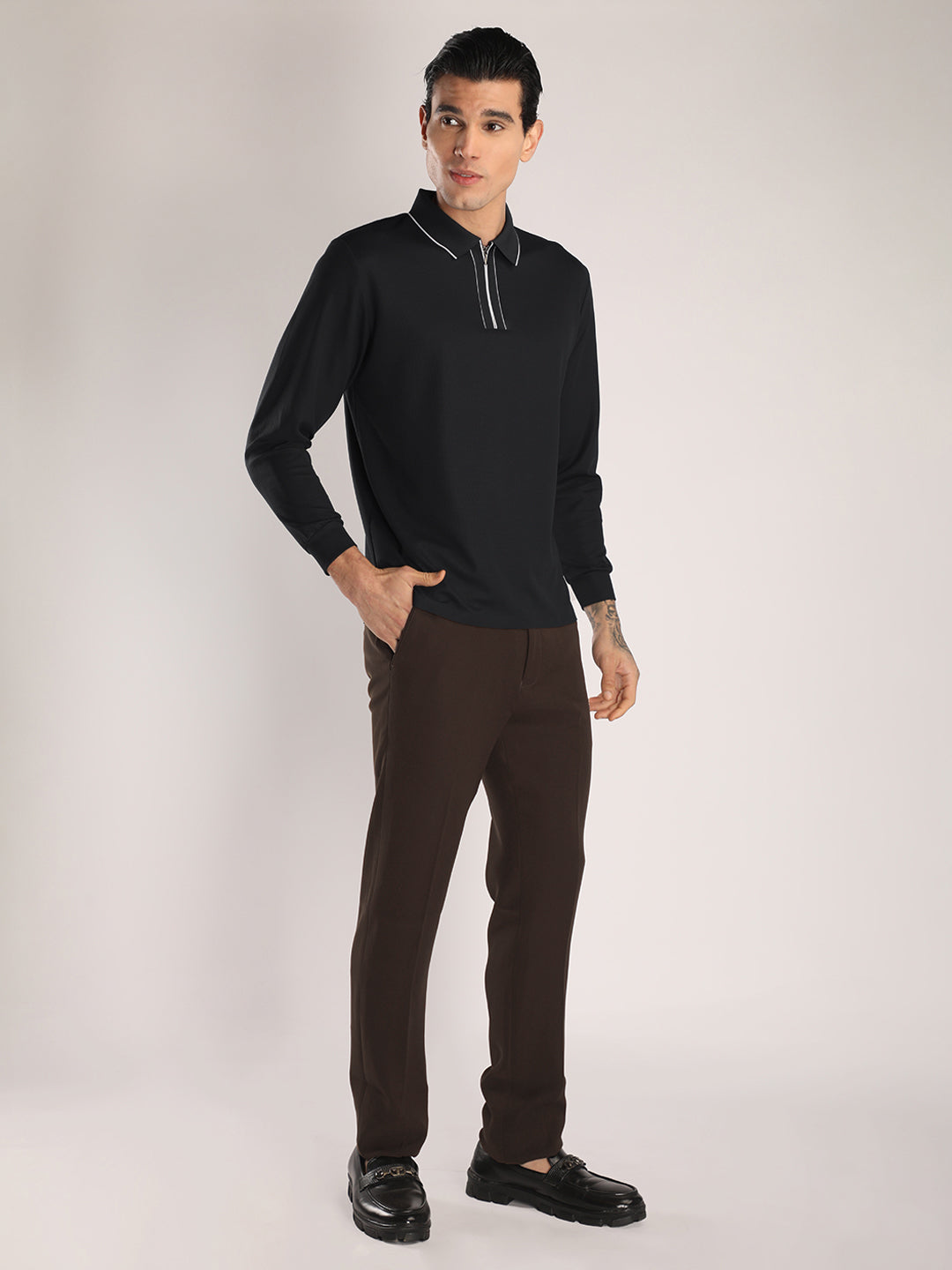 Men's Black Full Sleeve Polo Sports T-Shirt