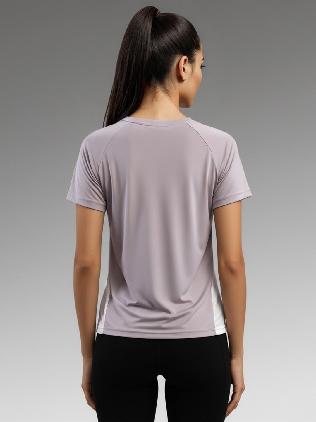 Women's Half Sleeves Dry Fit Gym T-shirt Lavender White
