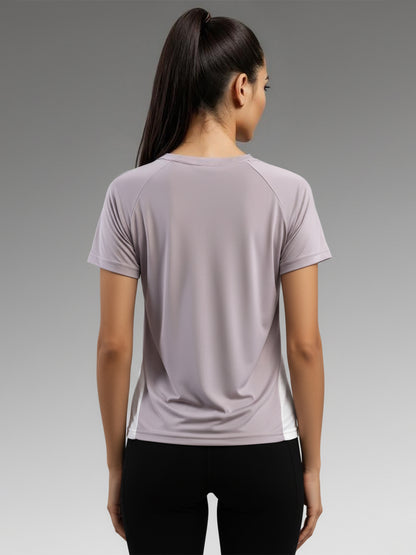 Women's Half Sleeves Dry Fit Gym T-shirt Lavender White