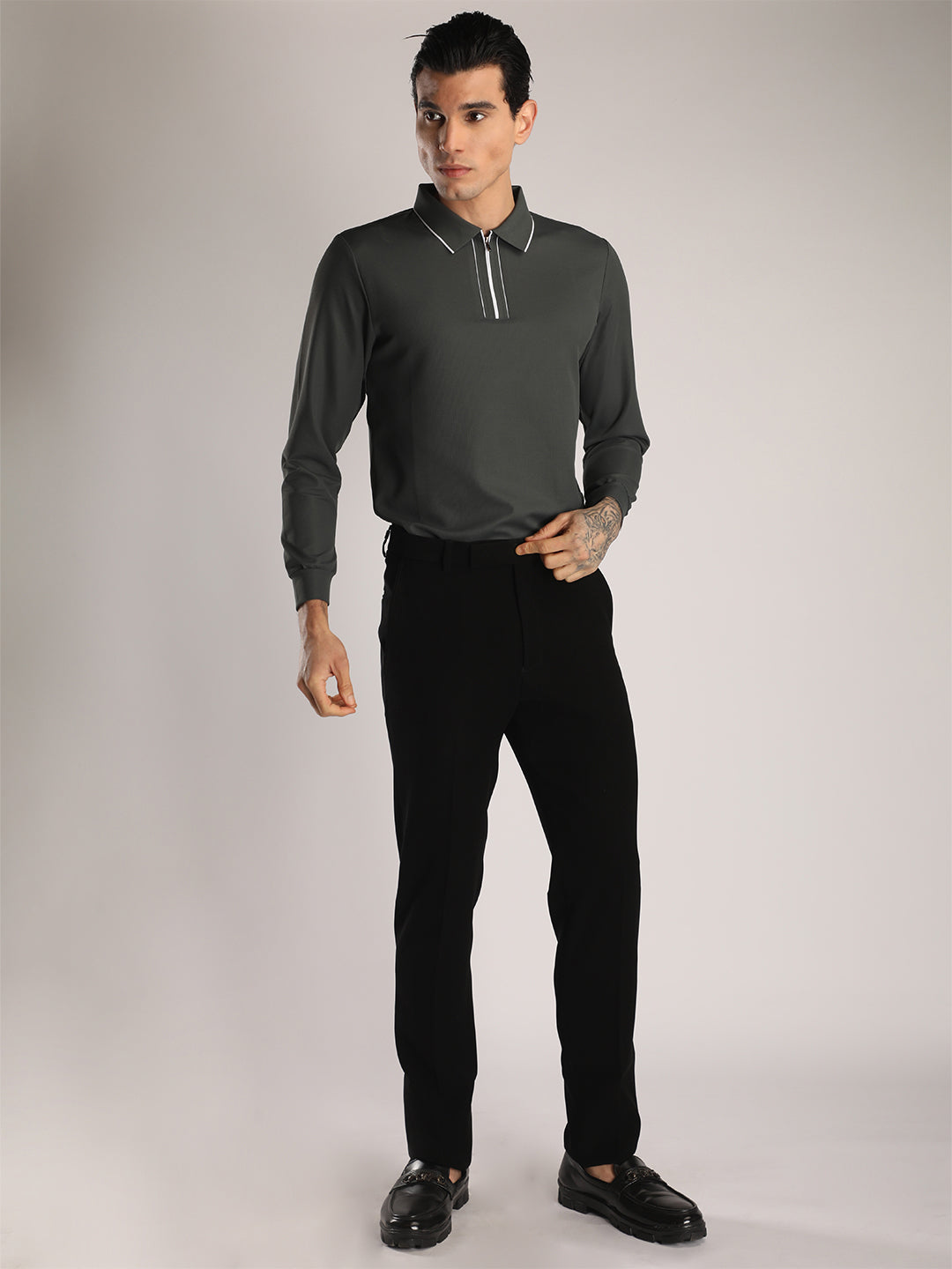 Men's Bottle Green Full Sleeve Polo Sports T-Shirt