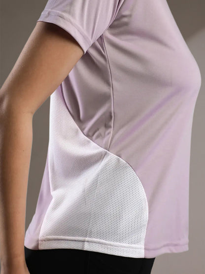 Women's Half Sleeves Dry Fit Gym T-shirt Lavender White