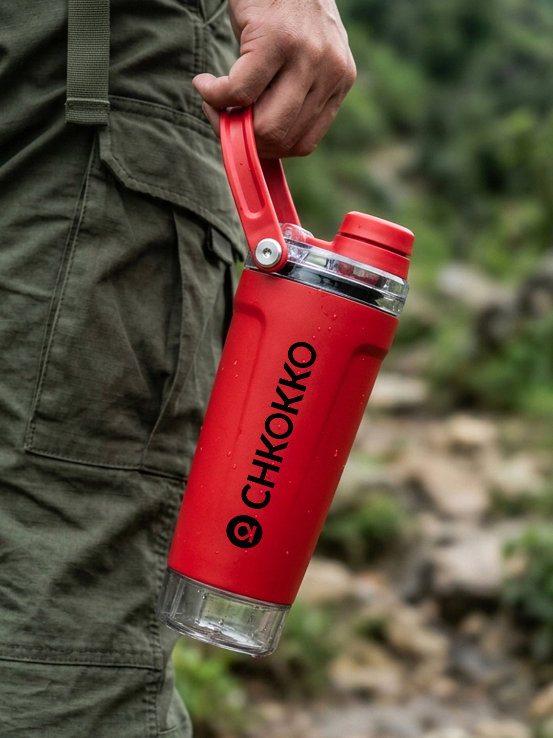 Chkokko Activate Protein Shaker Bottle 600ml with Carry Handle & Leakproof Lid Red
