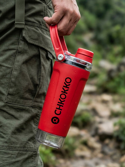 Chkokko Activate Protein Shaker Bottle 600ml with Carry Handle & Leakproof Lid Red