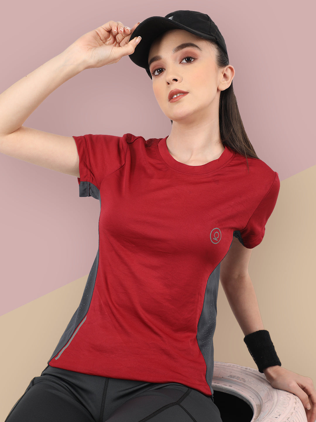 Women's Half Sleeves Gym Sports T-Shirt Maroon