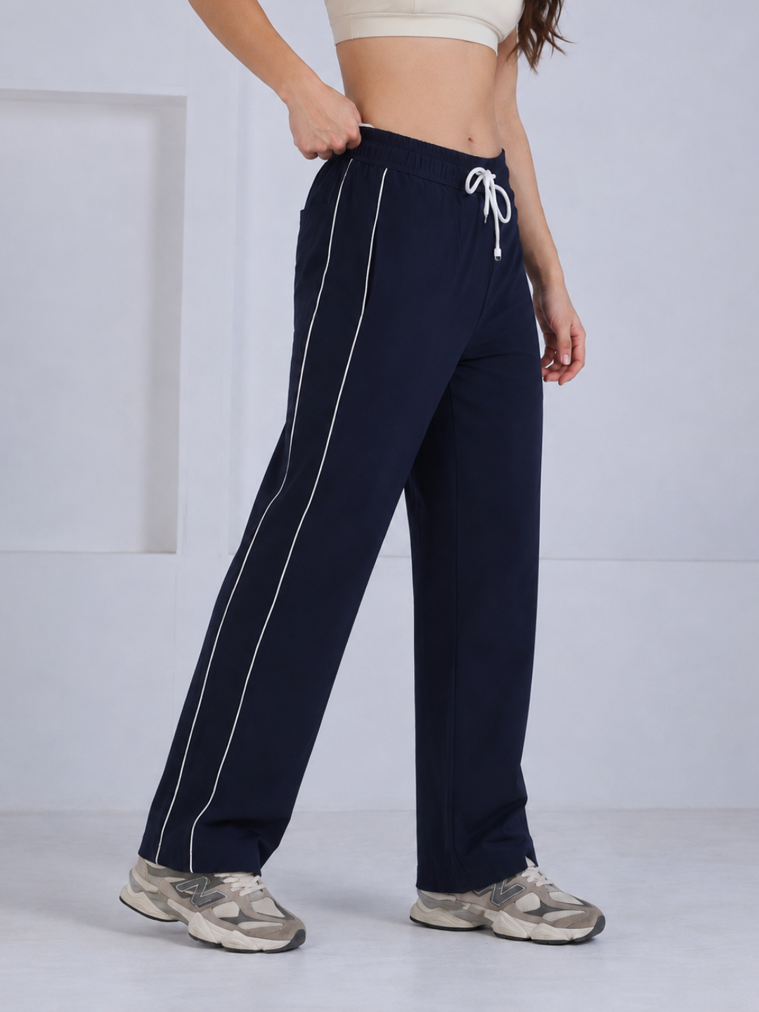 Women's Sports Track Pants with Side Stripes Navy