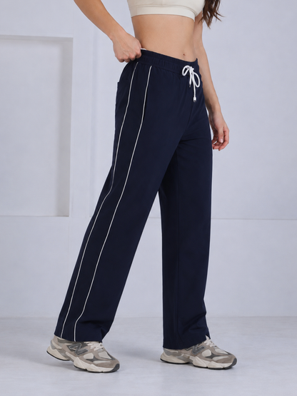 Women's Sports Track Pants with Side Stripes Navy