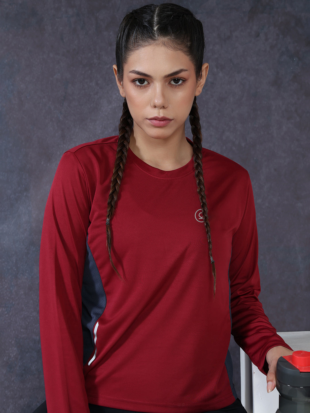Women's Full Sleeves Gym Sports T-Shirt Maroon