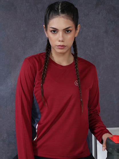 Women's Full Sleeves Gym Sports T-Shirt Maroon