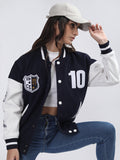 Women Oversized Winter Wear Varsity Jacket with Ribbed Cuffs