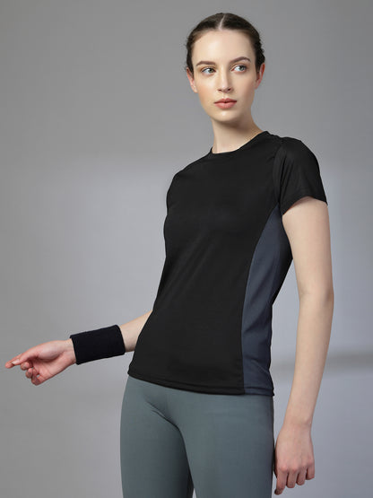 Women's Half Sleeve Dry Fit Active Wear Sports T-shirts Black Grey