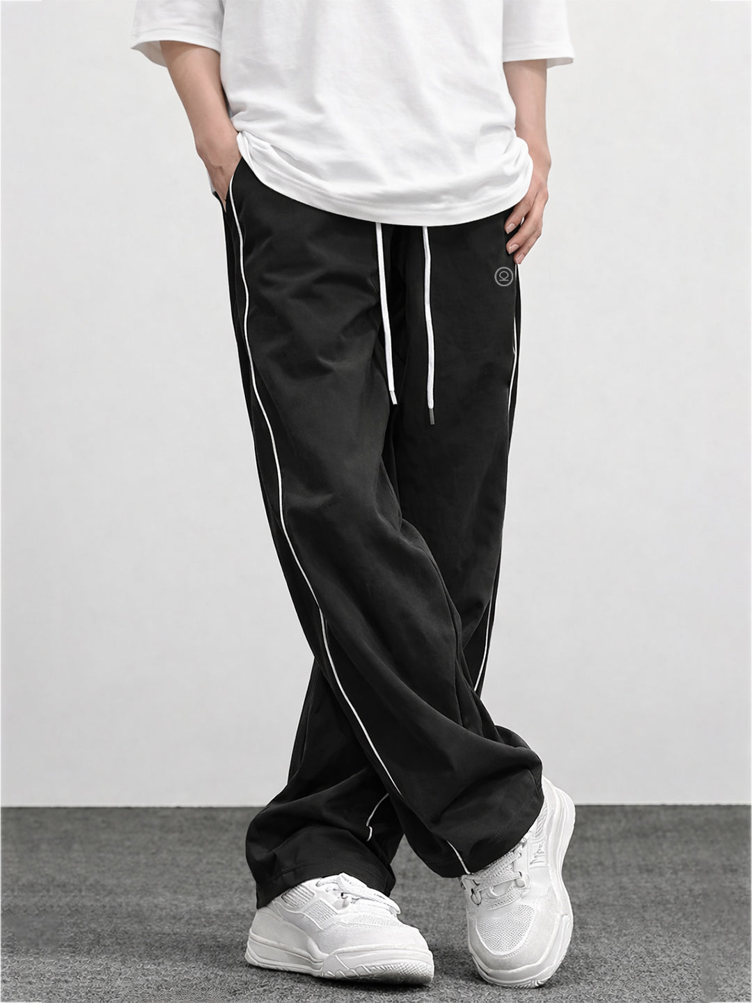 Men’s Sports Track Pants with Side Stripes Black