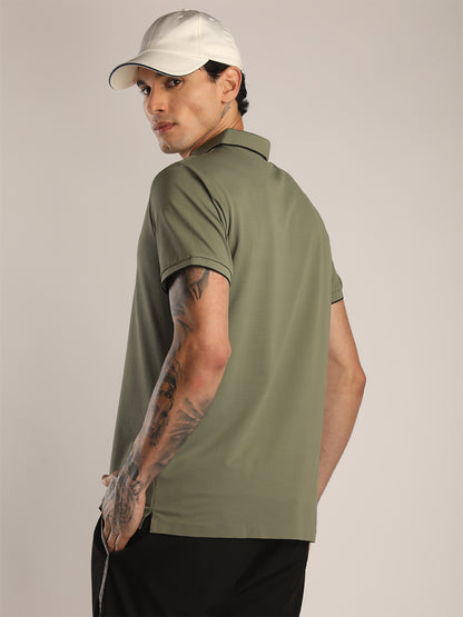 Men's Olive Green Sports Polo T-shirt