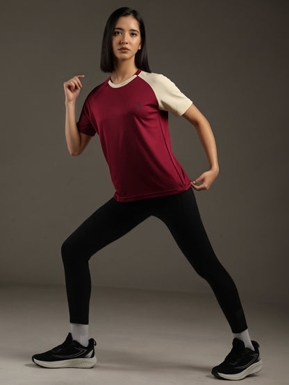 Women's Half Sleeves Sports Gym T-shirt Wine Beige