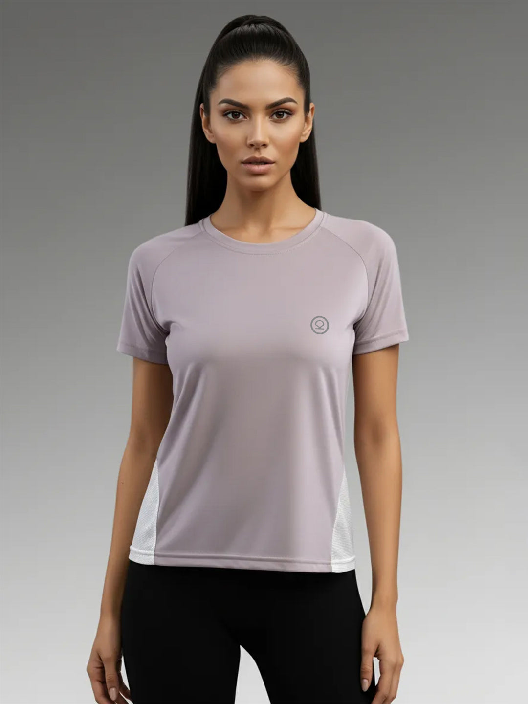 Women's Half Sleeves Dry Fit Gym T-shirt Lavender White