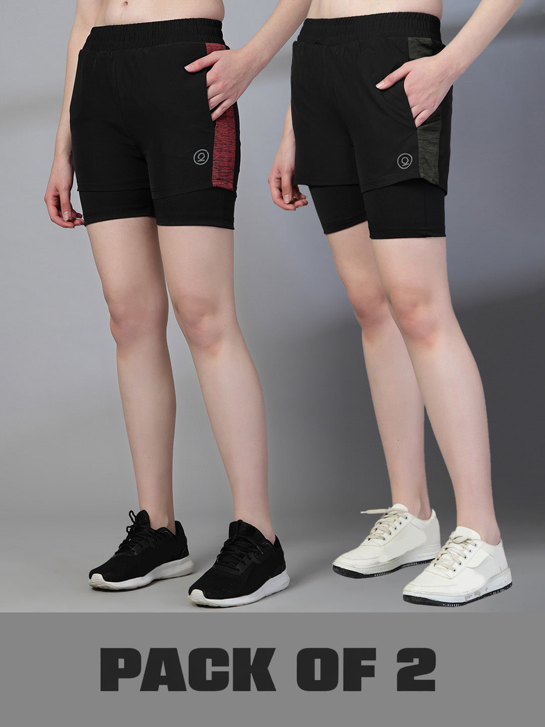 Women’s Double Layer Running Sports Shorts Pack of 2
