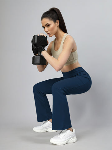 Women's High Waist Solid Flared Pants Indigo