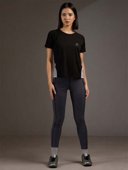 Women's Half Sleeves Dry Fit Gym T-shirt Black White