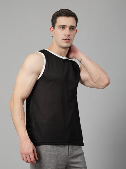 Men Black White Gym Sleeveless Sports Tanktop