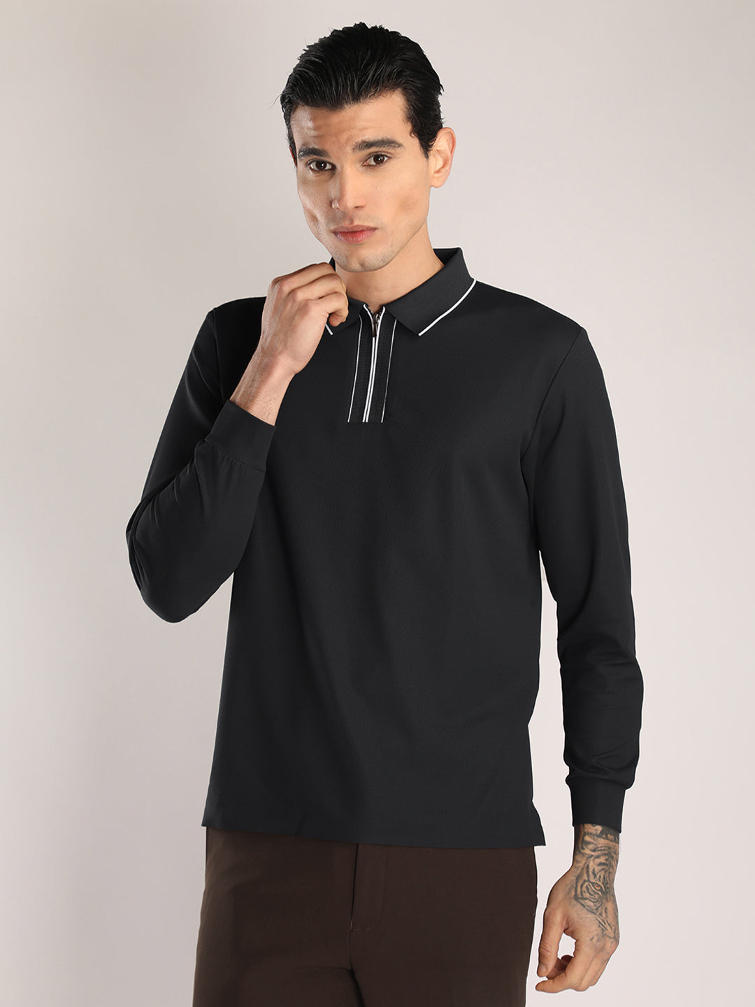 Men's Black Full Sleeve Polo Sports T-Shirt