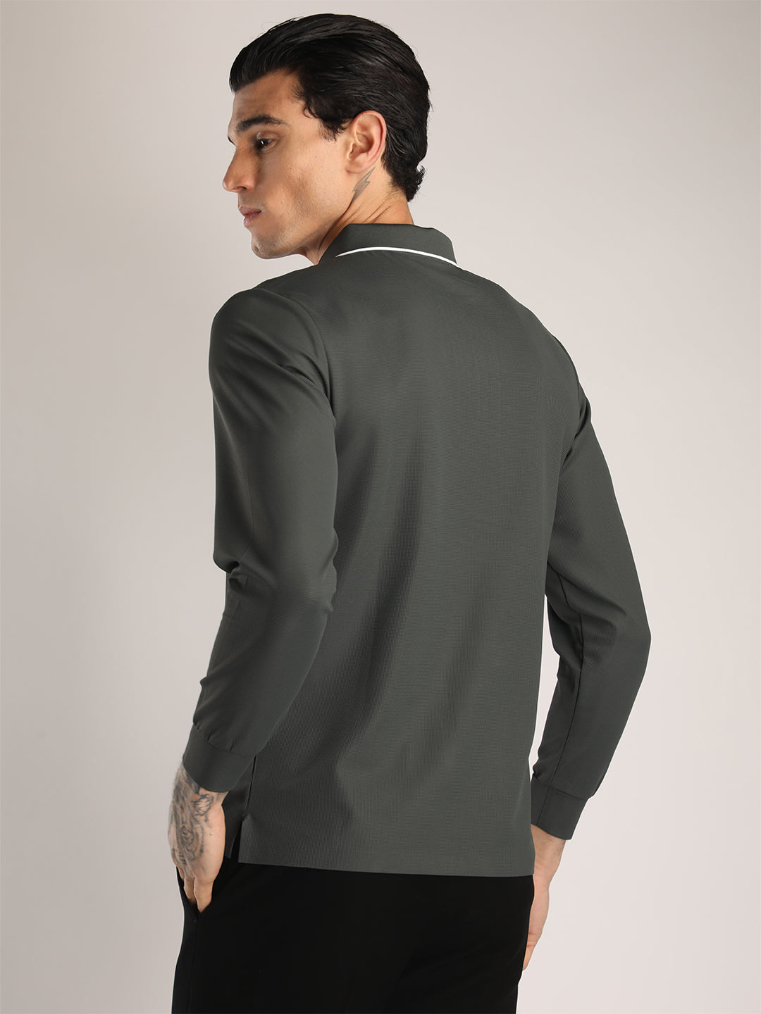 Men's Bottle Green Full Sleeve Polo Sports T-Shirt
