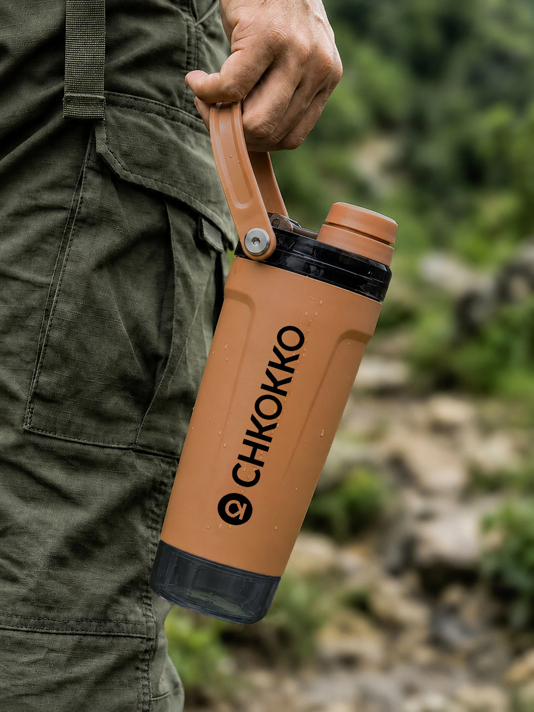 Chkokko Activate Protein Shaker Bottle 600ml with Carry Handle & Leakproof Lid Dusty Peach