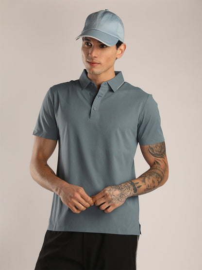 Men’s Greyish Blue Premium Polo Sports T-Shirt