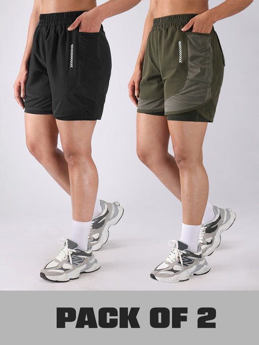 Women’s Double Layer Running & Training Shorts Pack of 2
