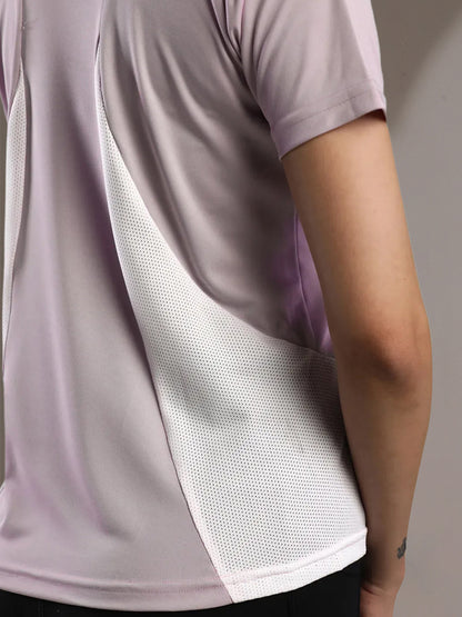 Women's Half Sleeves Dry Fit Gym T-shirt Lavender White