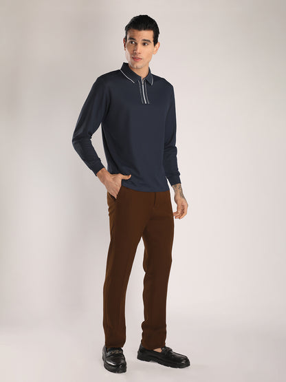 Men's Navy Blue Full Sleeve Polo Sports T-Shirt