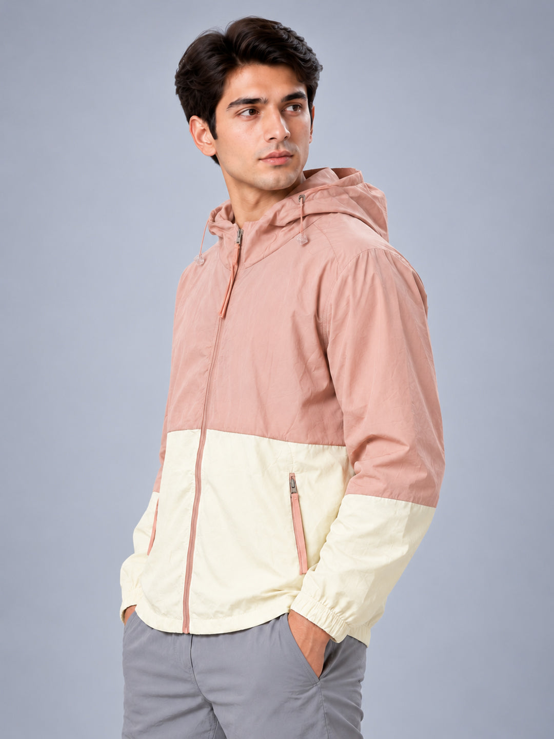Men’s Peach Cream Lightweight Hooded Windcheater Jacket