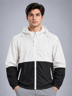 Men’s White Black Lightweight Hooded Windcheater Jacket