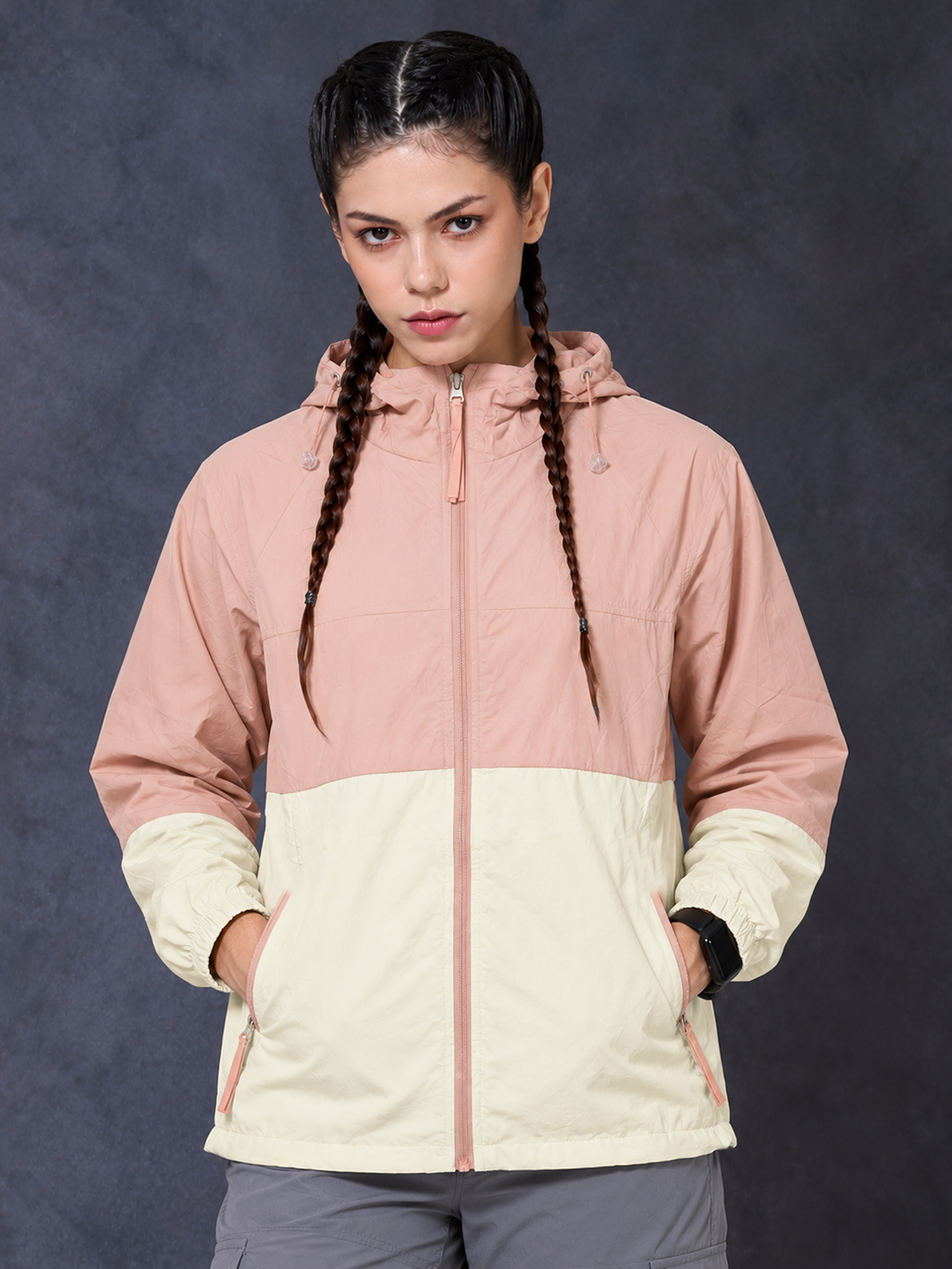 Women’s Peach Cream Lightweight Hooded Windcheater Jacket