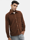 Men Winter Wear Solid Corduroy Casual Shacket