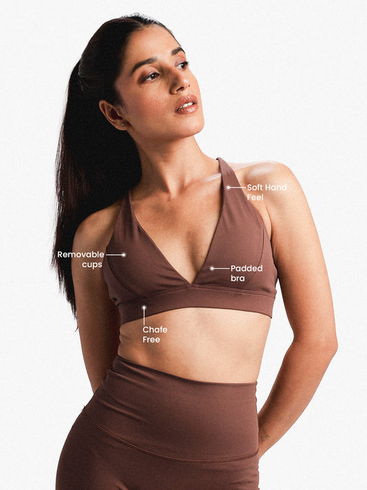 Women’s Seamless Stretch Sports Bra for Gym & Yoga Brown