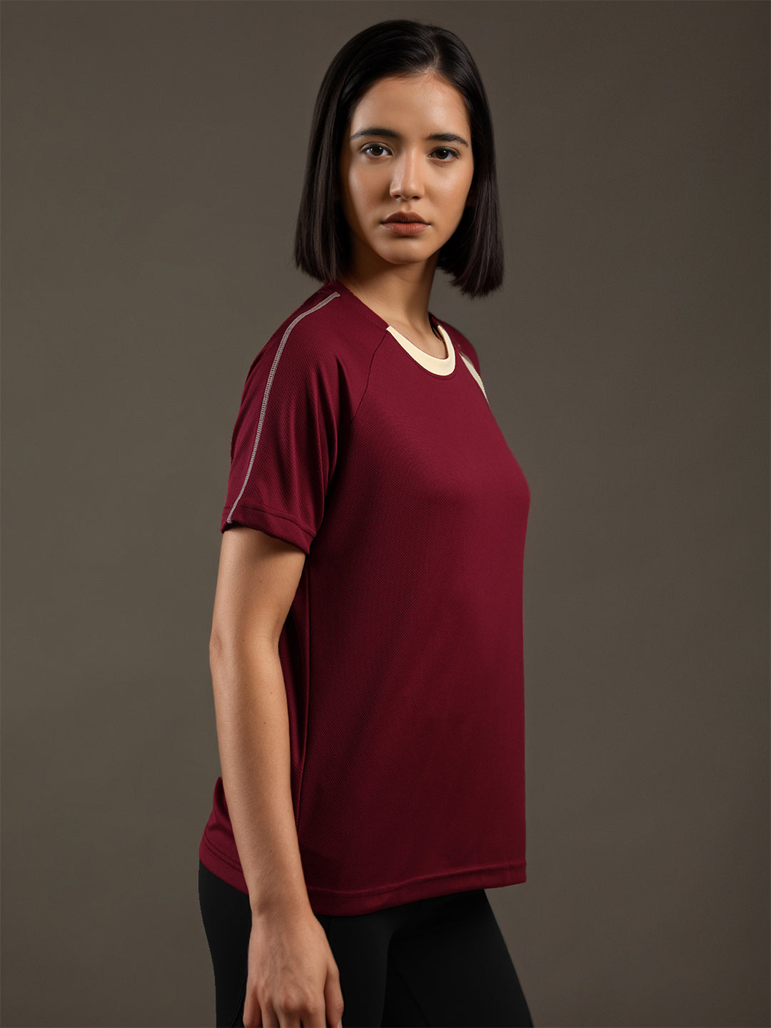 Women's Half Sleeves Sports Gym T-shirt Wine Beige