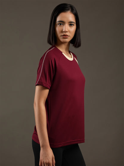 Women's Half Sleeves Sports Gym T-shirt Wine Beige