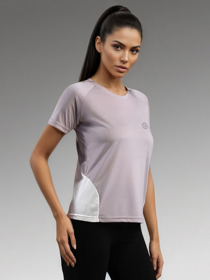 Women's Half Sleeves Dry Fit Gym T-shirt Lavender White