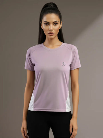 Women's Half Sleeves Dry Fit Gym T-shirt Lavender White