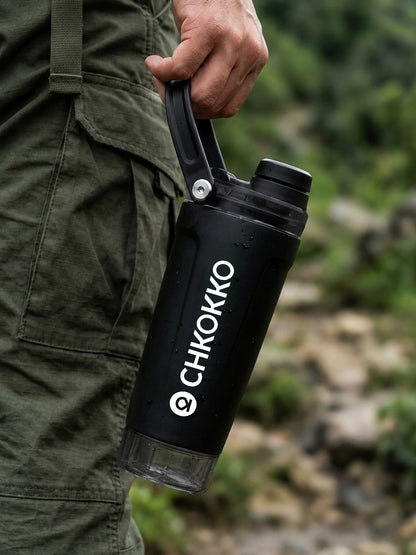 Chkokko Activate Protein Shaker Bottle 600ml with Carry Handle & Leakproof Lid Black