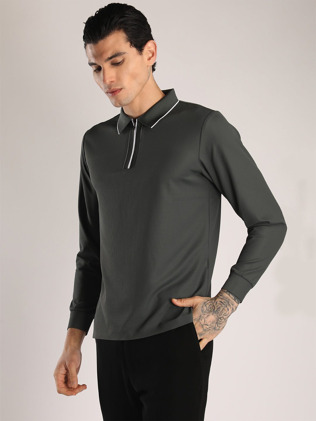 Men's Bottle Green Full Sleeve Polo Sports T-Shirt