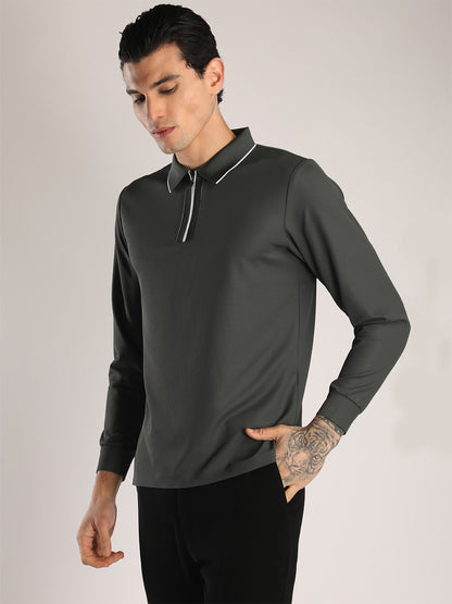 Men's Bottle Green Full Sleeve Polo Sports T-Shirt