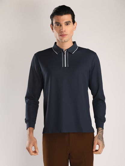 Men's Navy Blue Full Sleeve Polo Sports T-Shirt