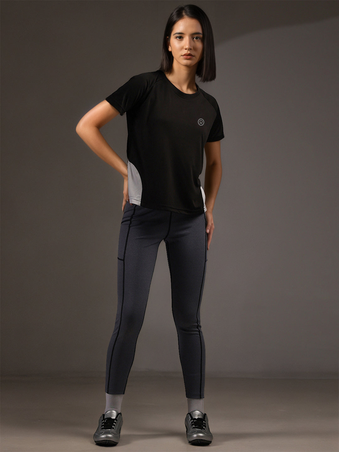 Women's Half Sleeves Dry Fit Gym T-shirt Black White