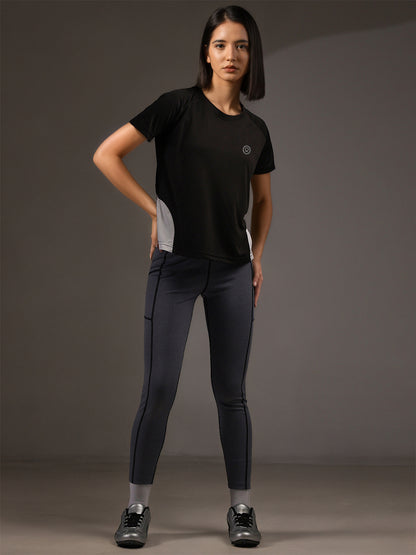 Women's Half Sleeves Dry Fit Gym T-shirt Black White