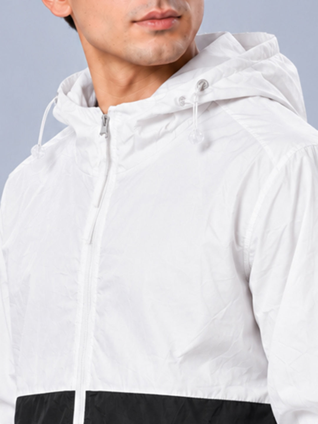 Men’s White Black Lightweight Hooded Windcheater Jacket